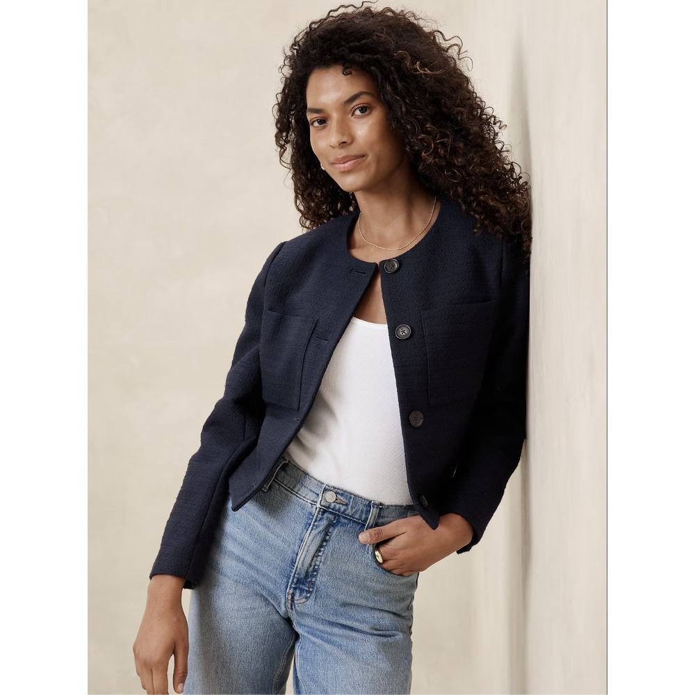 Banana Republic Factory Boucle Collarless Jacket